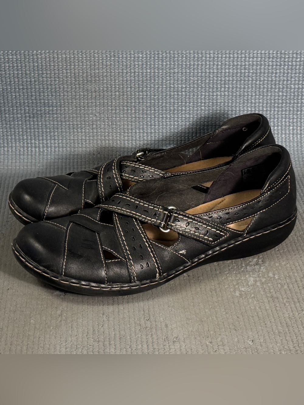 Clarks Ashland Spin Q Black Slip On Comfort Shoes Women’s Size 10 Narrow